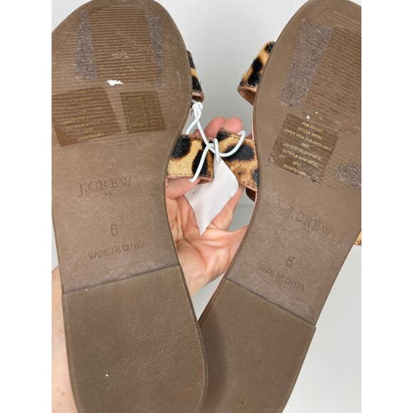 NEW J.Crew Womens Brown Tan Leopard Print Fur Beachside Slide Sandals Size 6 - Picture 7 of 7